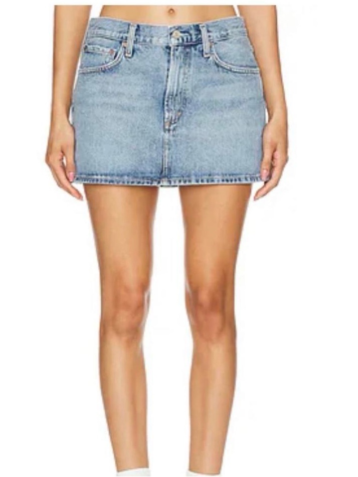 Agolde Liv,Light Wash Denim Mini Skirt - Blue